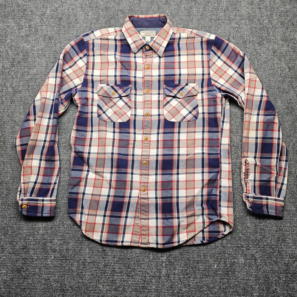 Wallace & Barnes J.Crew Mens Plaid Flannel Shirt Medium Red Blue Workwear